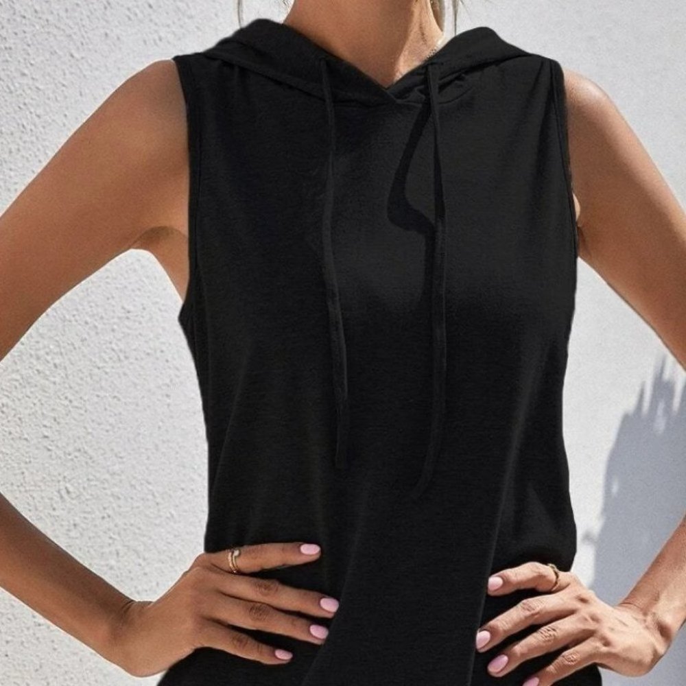 sleeveless hoodie dress trending casual winter fall black - Picture 5 of 6
